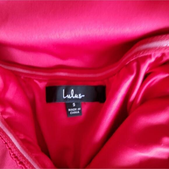 Lulu's Women's Law of Attraction Satin One-Shoulder Asymmetrical Midi Dress Red - Picture 11 of 12